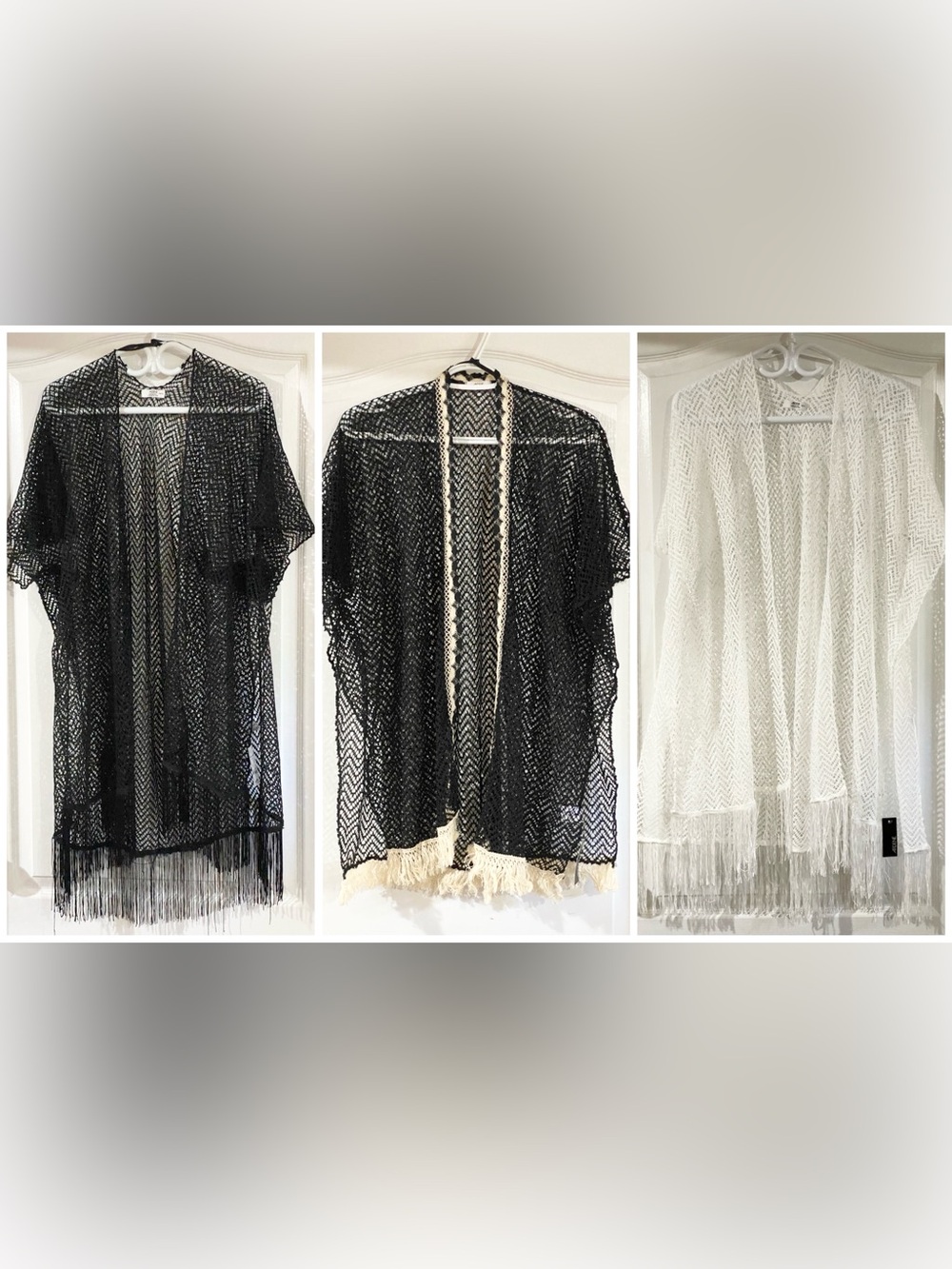Lot of 3 Ardene Lightweight Crochet Fringe Kimono Cardigan One Size
